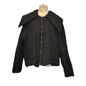 Black sherpa long sleeves oversized collar zippered jacket size XL